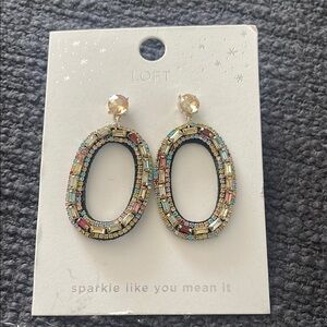 NWT LOFT Multicolor Crystal Oval Drop Earrings